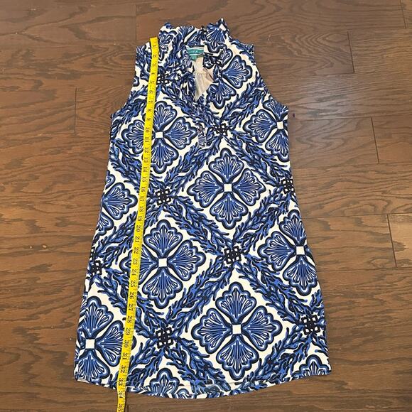 Southern Frock Ruffle V- Neck Sleeveless Dress - Blue White Size Small - Picture 4 of 9